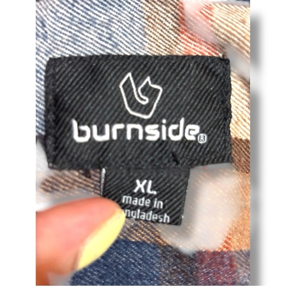 Burnside Men's Casual Plaid Long Cuffed Sleeve Flannel Blue/Brown Button Down - Picture 11 of 16